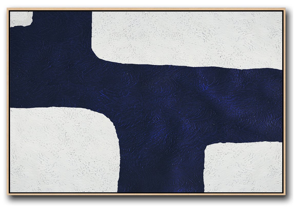 Abstract Painting Extra Large Canvas Art,Horizontal Navy Painting Abstract Minimalist Art On Canvas,Unique Canvas Art